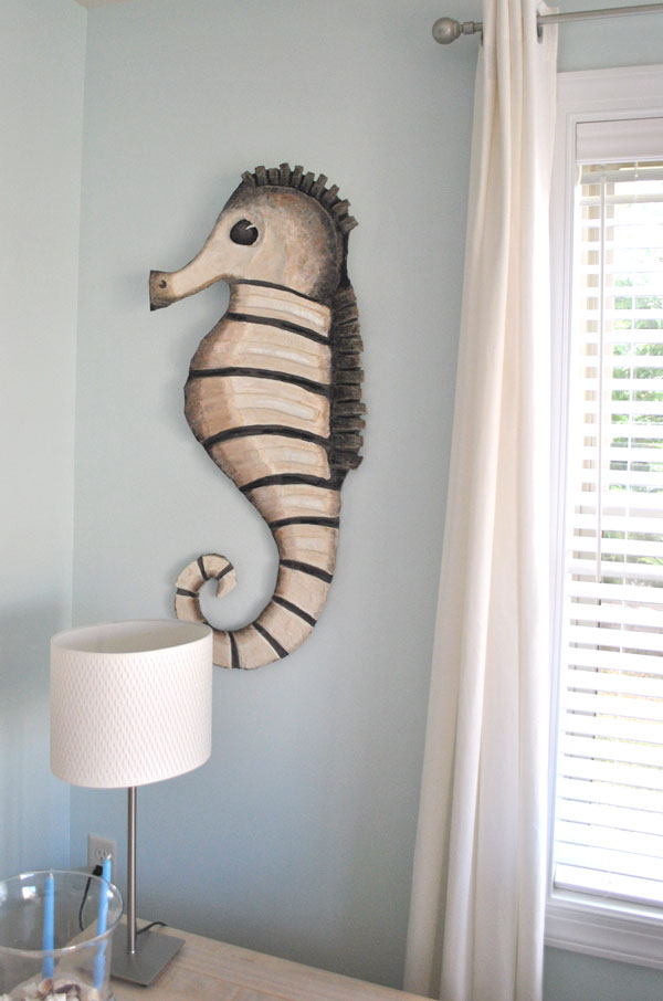 cardboard sea horse sculpture