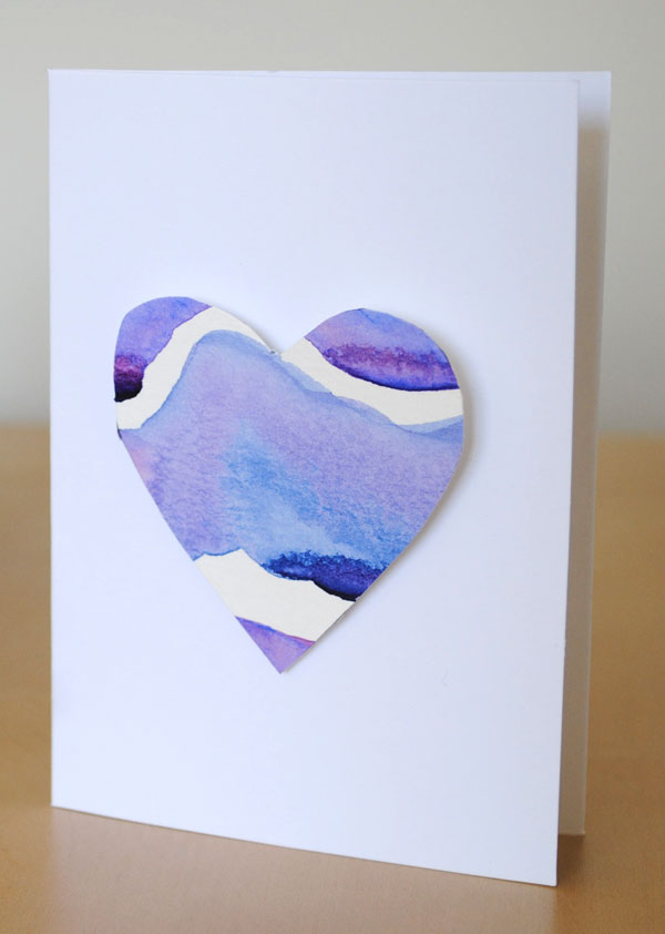watercolor heart valentine card