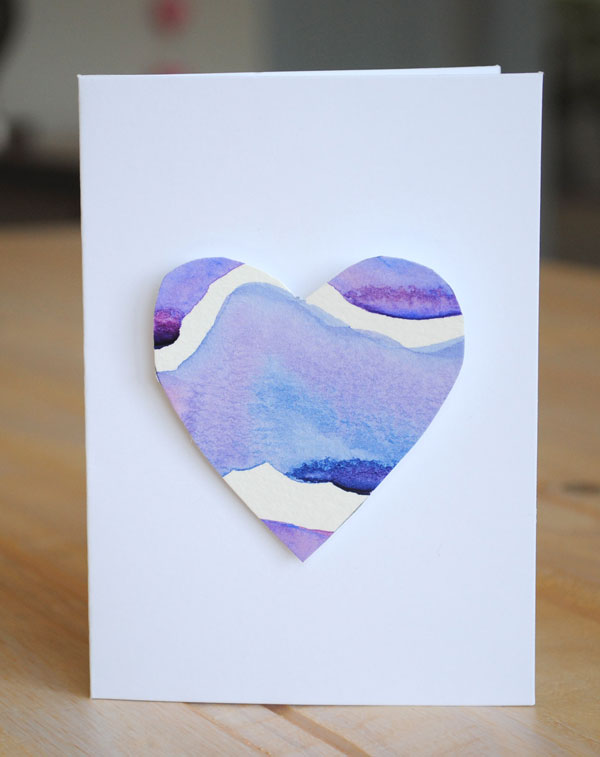 watercolor heart valentine card