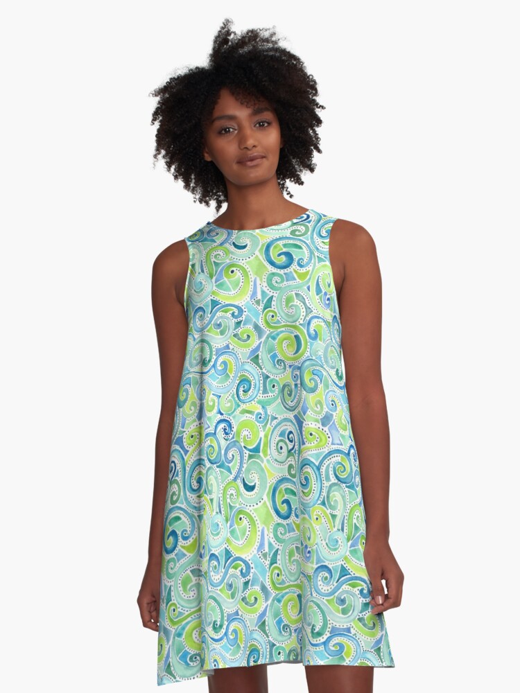 swirly spiral watercolor dress