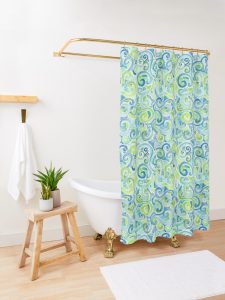 swirly spiral watercolor shower curtain