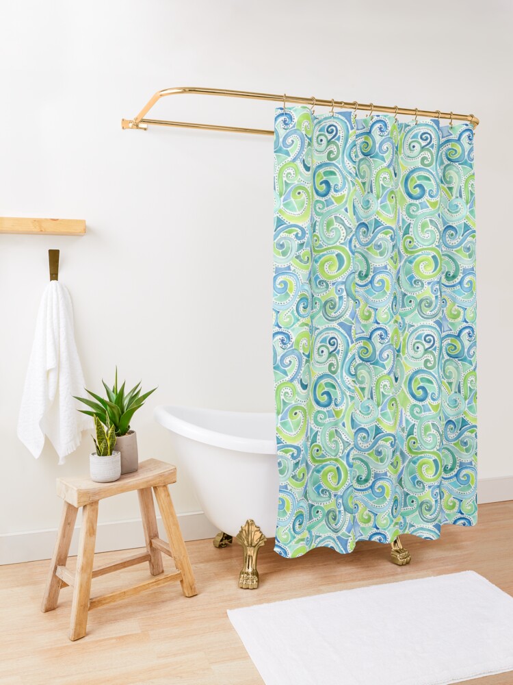 swirly spiral watercolor shower curtain
