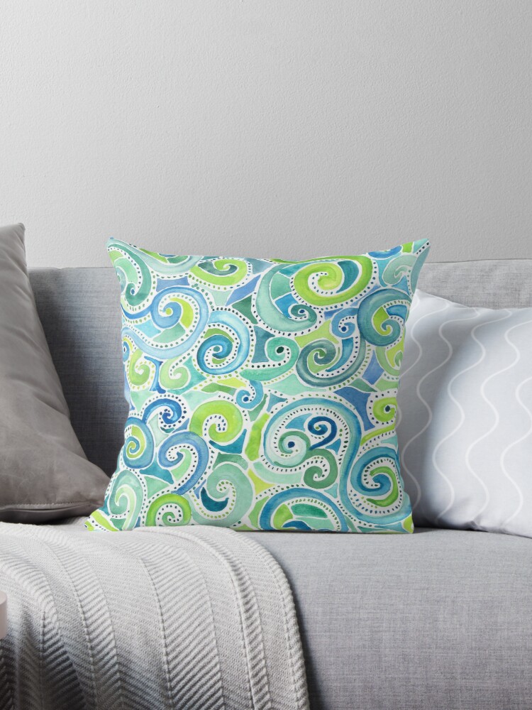 swirly spiral watercolor throw pillow