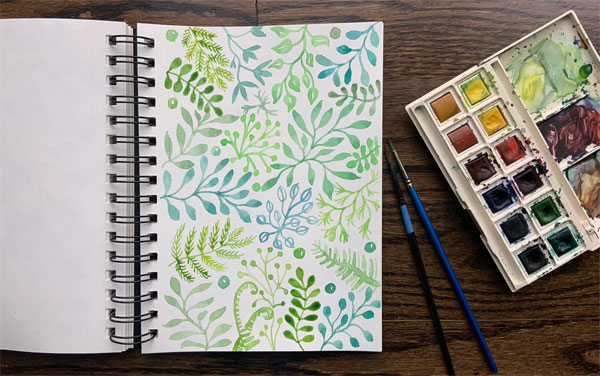 foliage watercolor fabric design