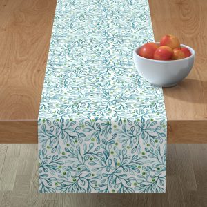 blue foliage table runner