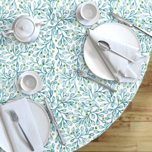 blue foliage table cloth