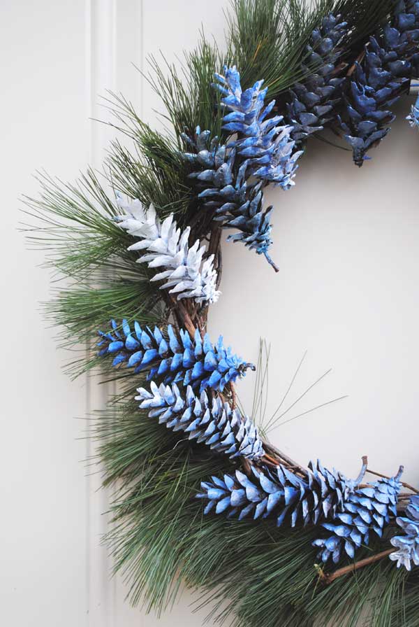 blue pine cone wreath