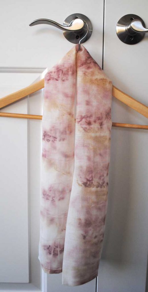 scarf created by dyeing fabric with petals
