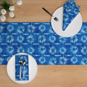 indigo flowers tie dye table runner