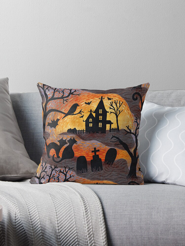 Spooky Haunted Halloween Throw Pillow
