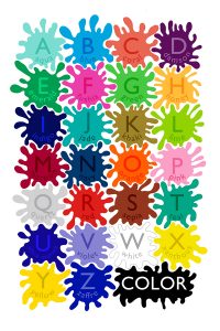 color splat alphabet tea towel