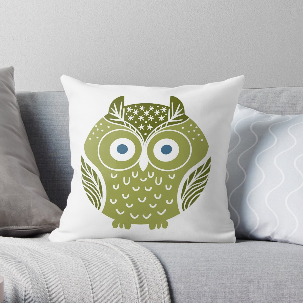 olive green owl throw pillow